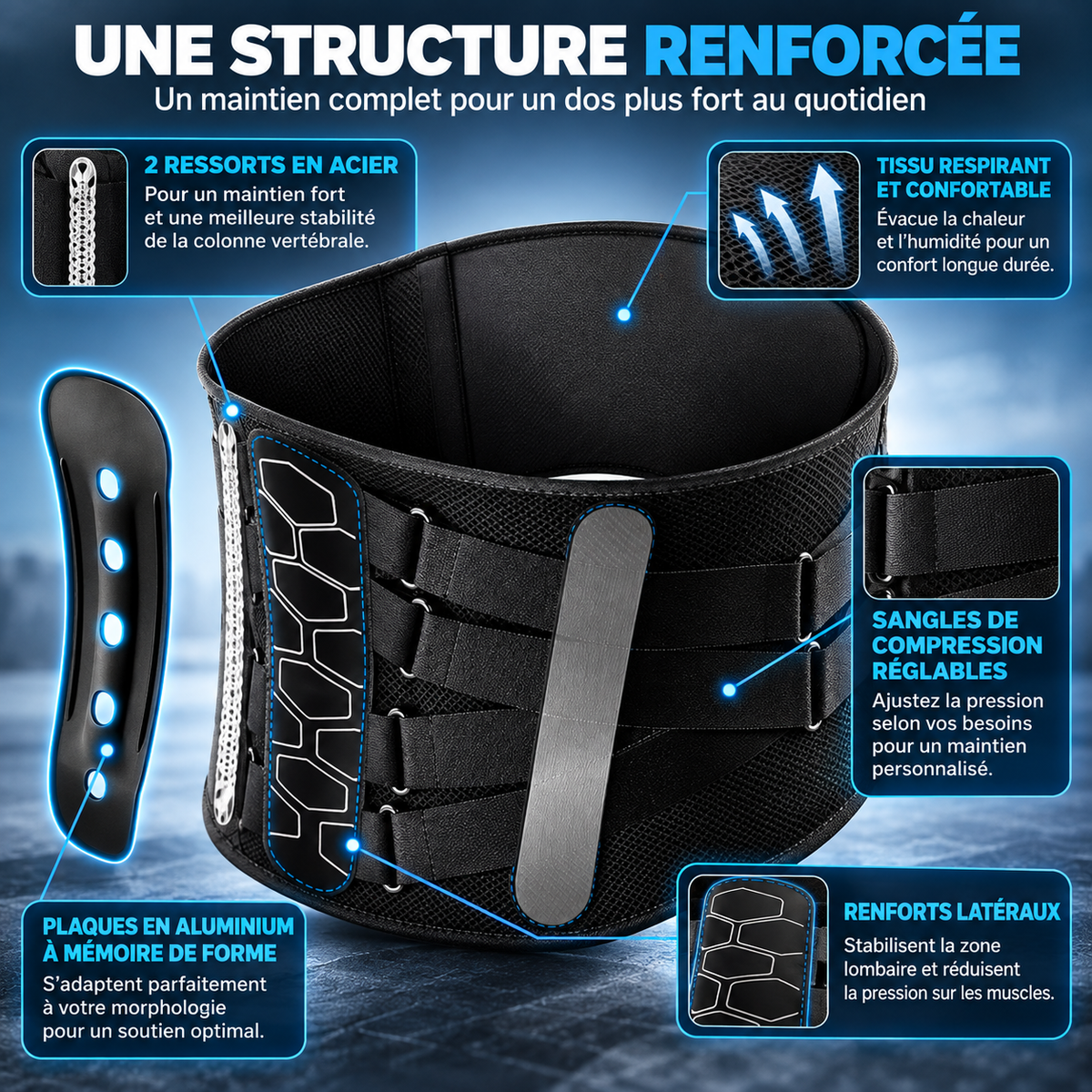 Ceinture de maintien lombaire renforcée