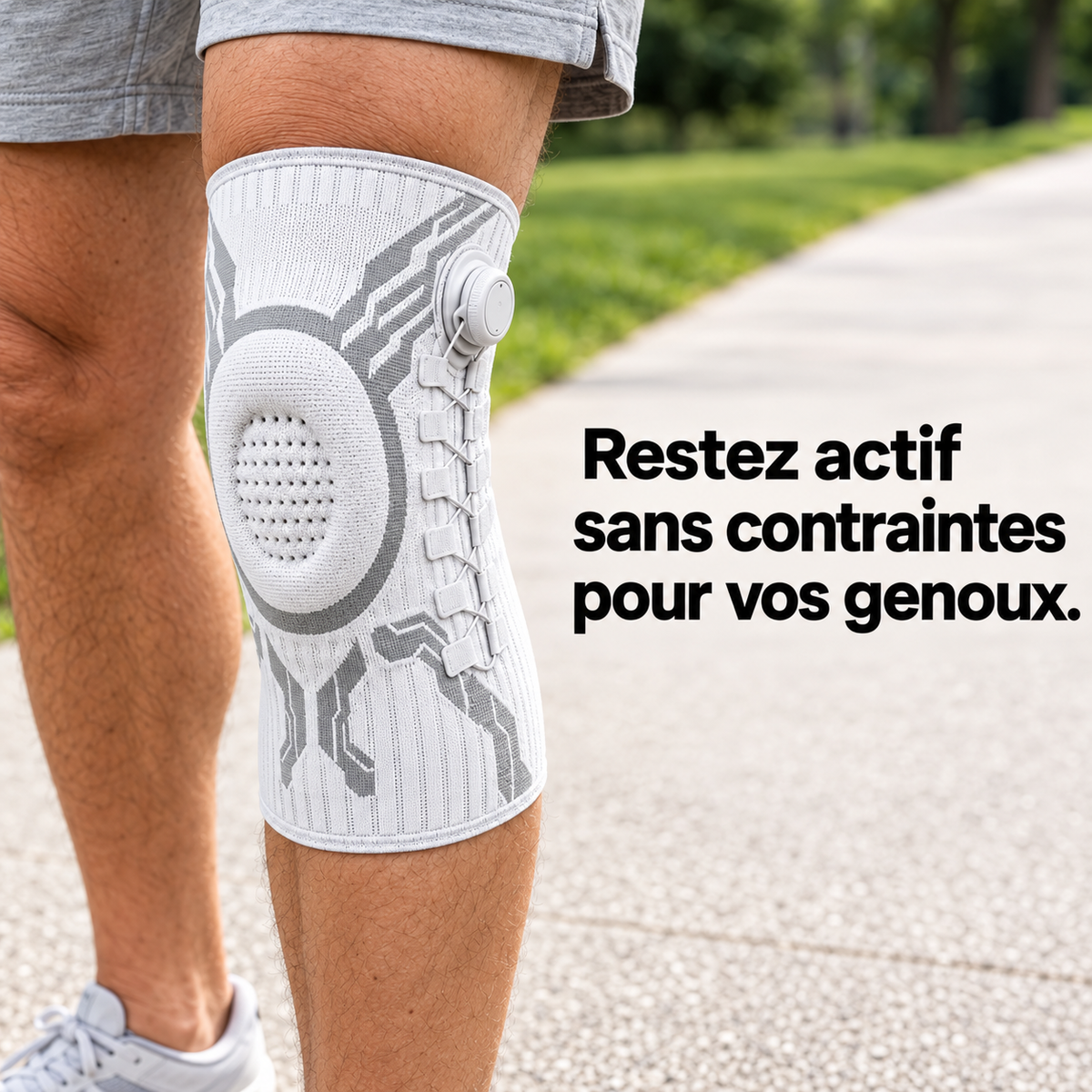 Genouillère de maintien ajustable portée sur le genou