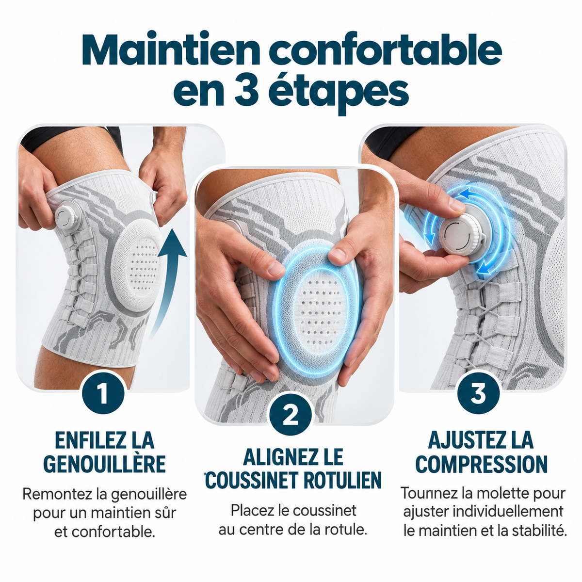Genouillère de maintien ajustable avec système de serrage