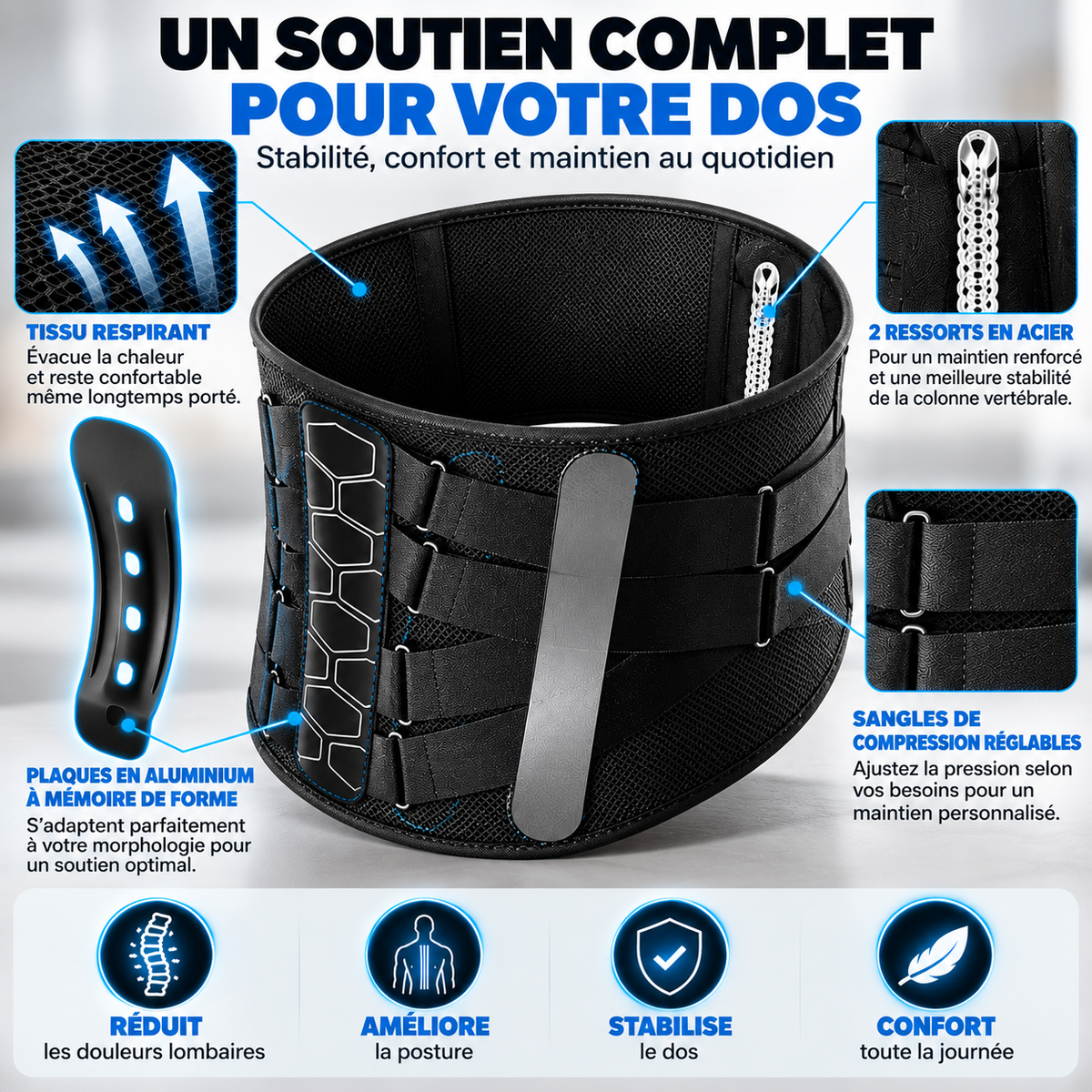 Ceinture de maintien lombaire portée autour de la taille